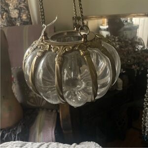 Rare MCM hand blown bubble glass & brass hanging lantern heavy